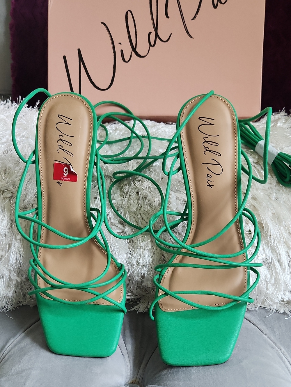 Wild Pair Green Lace-Up Square Toe Heels